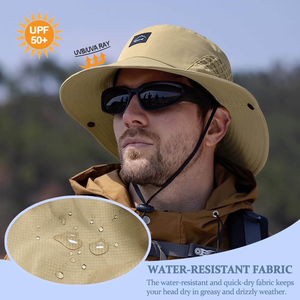 Fishing Hat, UPF50+ Wide Brim Sun Hat for Men Women, UV Protection Hiking Beach Bucket Hats Summer Safari Hat