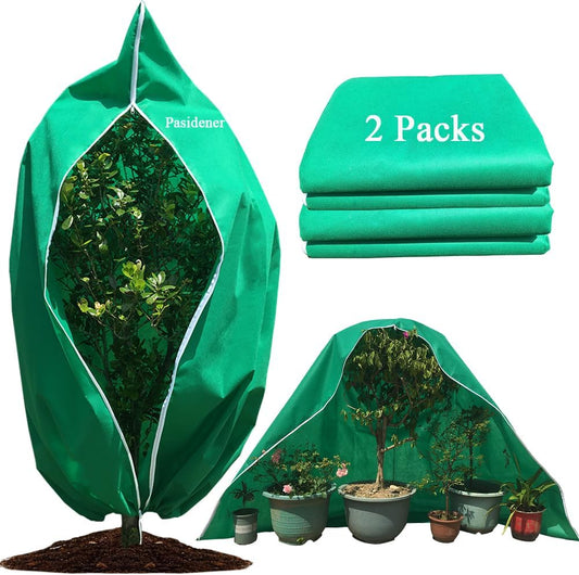 Plant Covers Freeze Protection 2 Packs 90"X75" 2.2oz Tree Covers Frost Plant Covers Freeze Cloth for Outdoor Plants with Zipper Drawstring