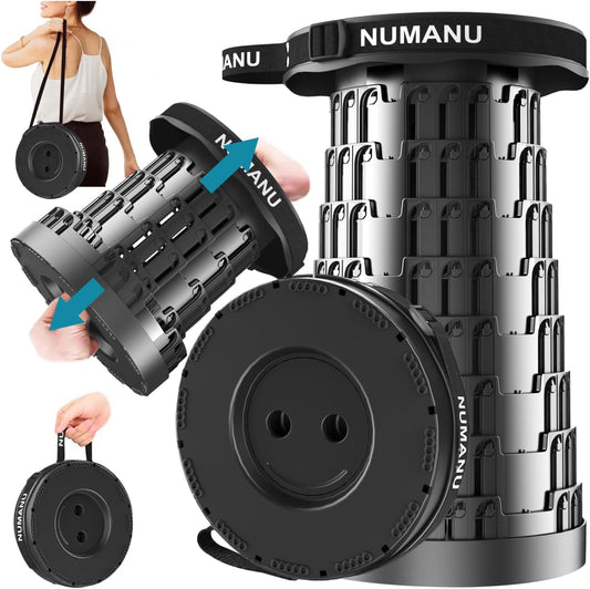 2025 Upgraded Collapsible Stool, Max 620lb, Height Adjustable Retractable Telescopic Seat, Portable Folding Stool, Travel Chair, Foldable Camping Seat or Footrest for Camping & Outdoors, 18" H