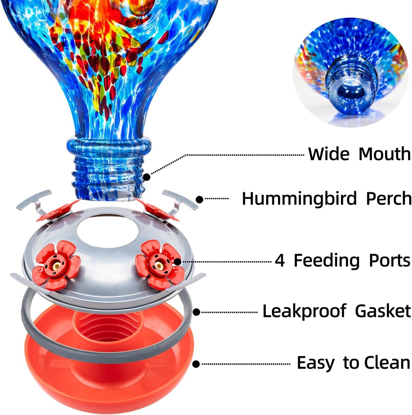 Hummingbird Feeders, 34OZ 4 Perch Ant Moat Leakproof, Garden Decor Bird Gifts (Starry Tides)