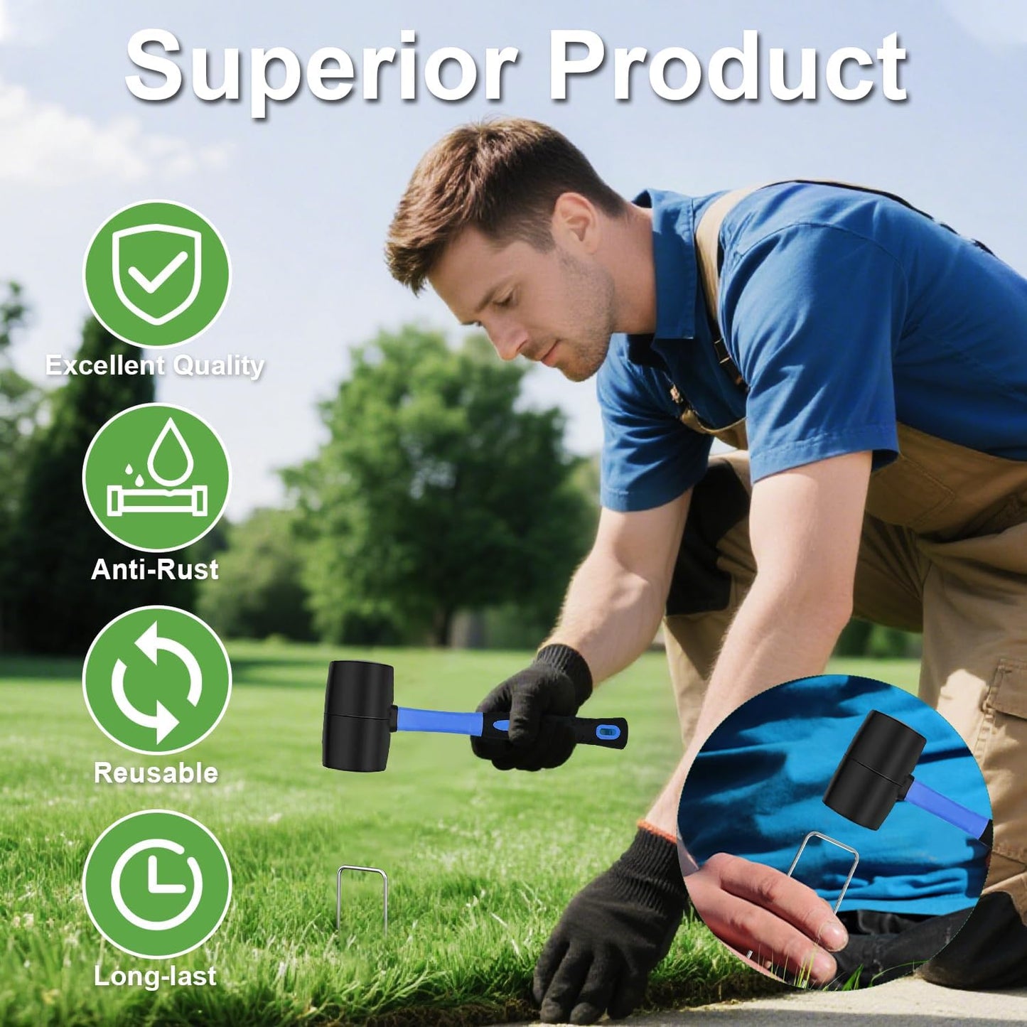 FOTMISHU Landscape Staples 6 Inch 300Pcs Garden Stakes, Galvanized Lawn Pins Spray Coating Yard Ground Spikes, U-Type Staples for Weed Barrier Anchoring Outdoor Tents Hoses