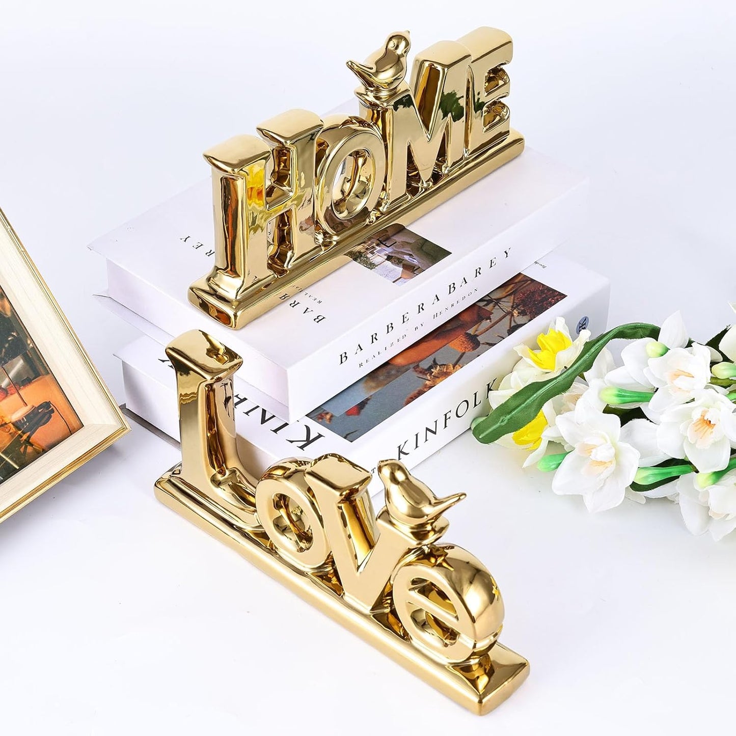 Love Sign Decoration - Gold Bird Sculpture Personalized Love Decor for Home, Living Room, Bedroom, Desktop & Cabinets