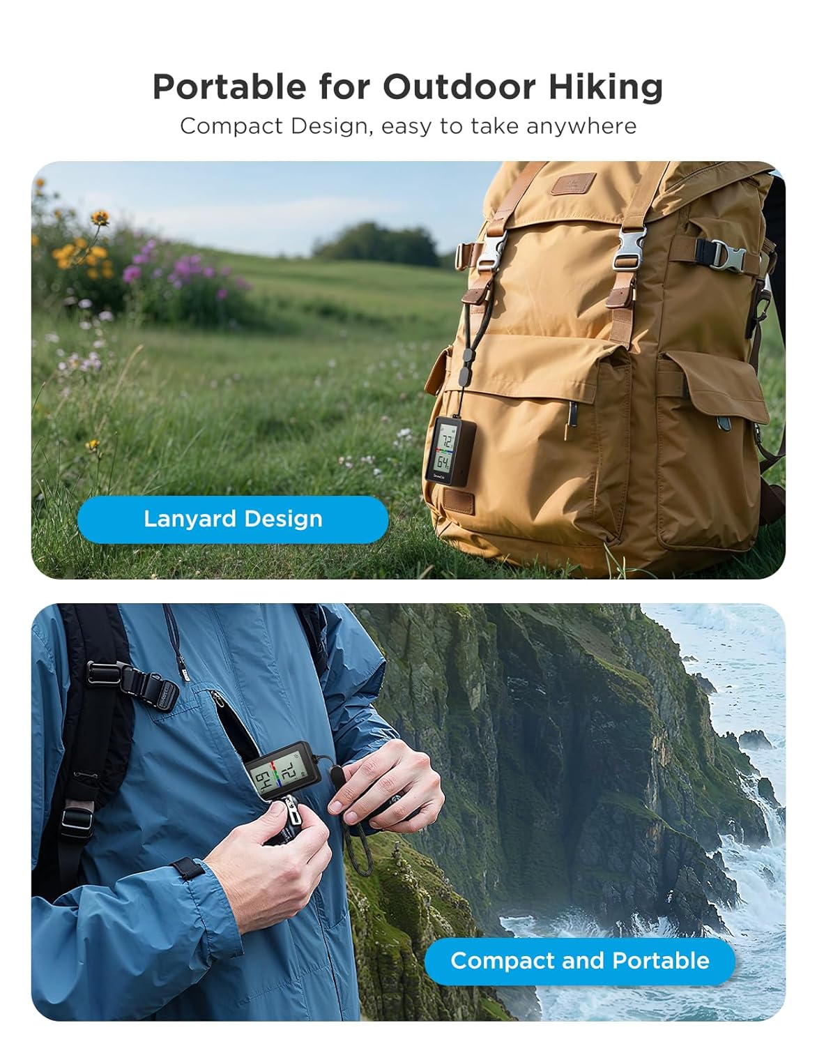 GoveeLife Outdoor Thermometer Hygrometer IP65 Waterproof, Standalone Digital Display, 197ft Buletooth Range, Notification Alerts, 2 Years Data Storage Export, for Camping, Hiking, Patio, Greenhouse