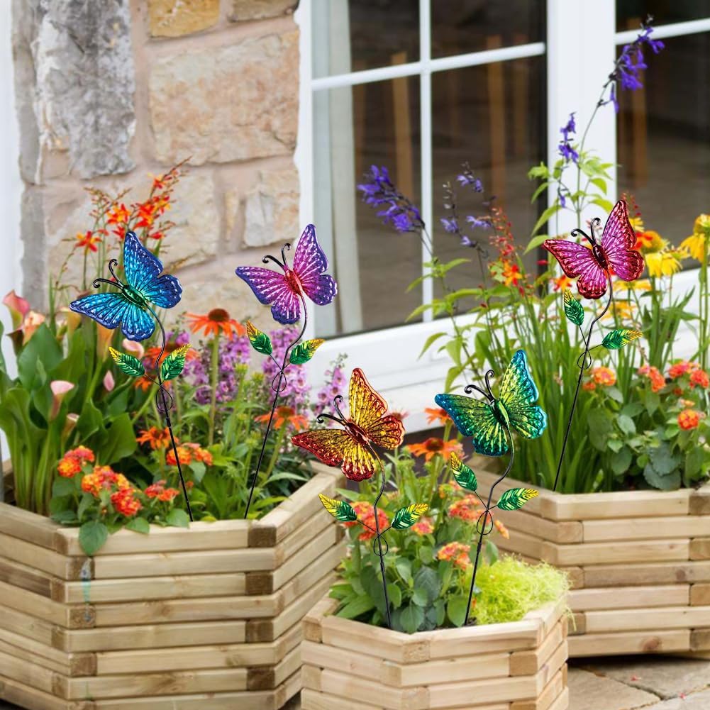 5 Pack Butterfly Decorative Garden Stakes,Outdoor Metal Decor Outdoor Decorations for Patio and Yard