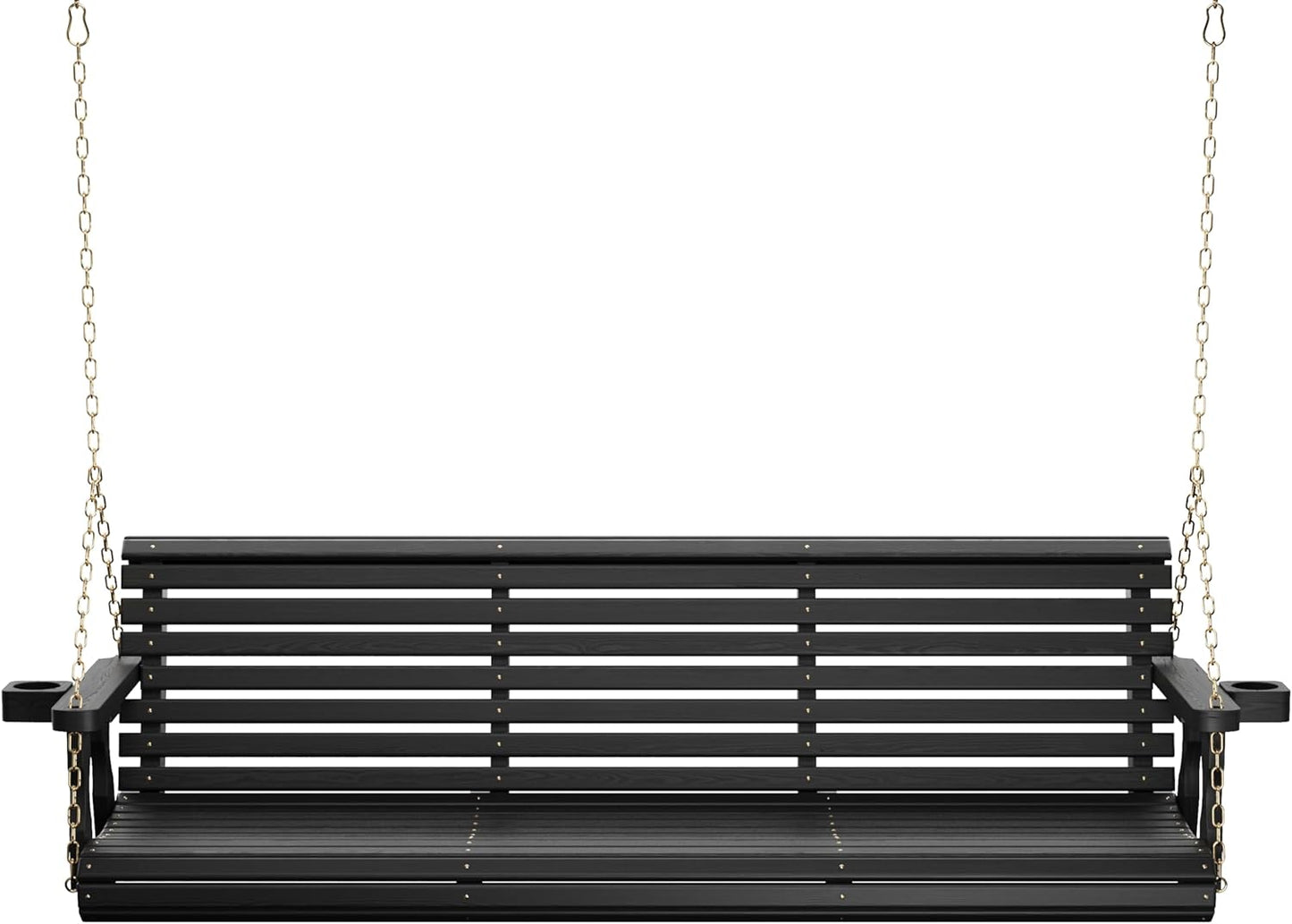 Amish Casual 6 Foot Roll Back Porch Swing with Cup Holders in Semi-Solid Black Stain - Amish Made in The USA from Treated Pine Heavy Duty 700 Lb. Weight Capacity