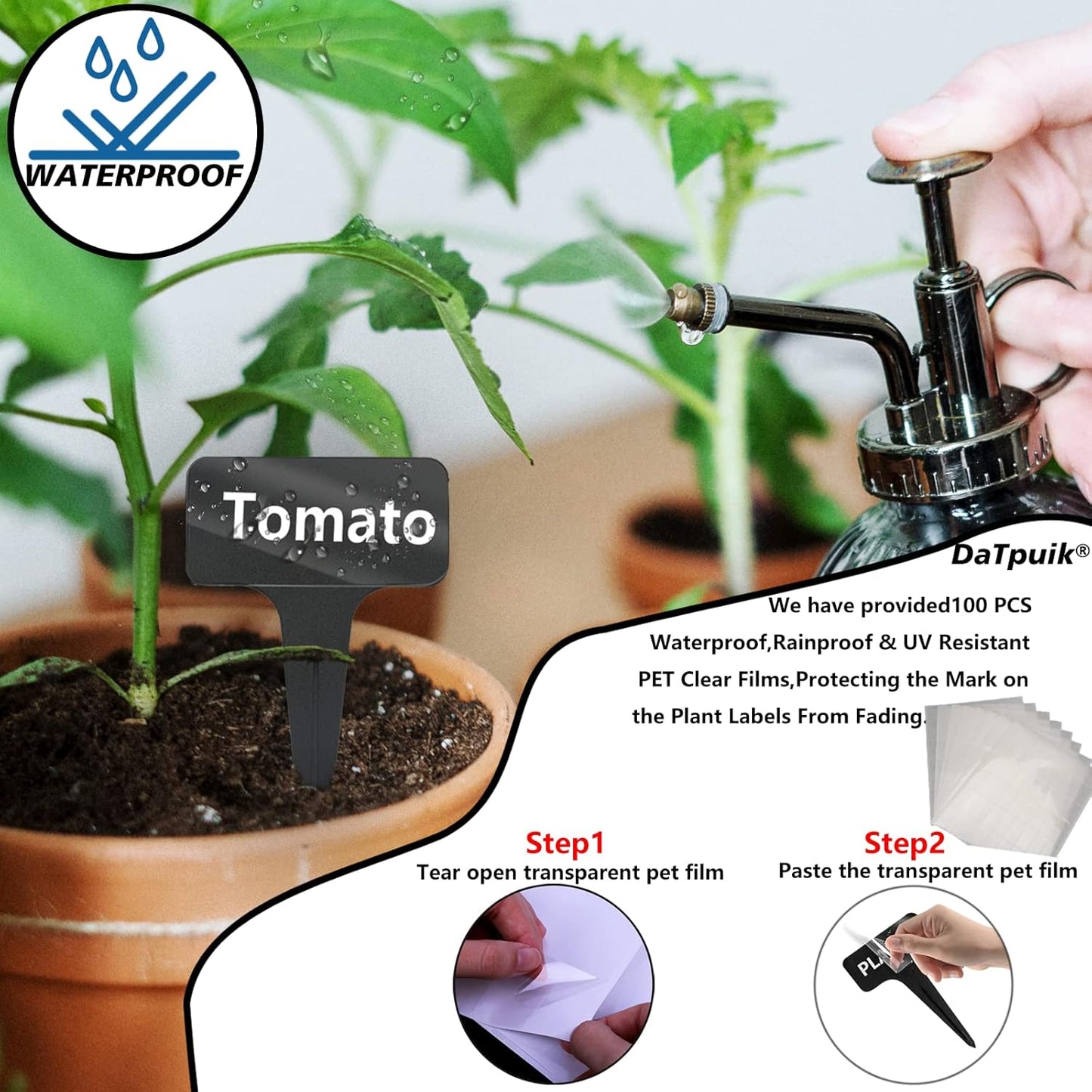 100 Pcs Waterproof Black Durable Plastic Plant Outdoor Garden Labels Nursery Markers T-Type Thick Tags Re-Usable for Vegetables Seedlings