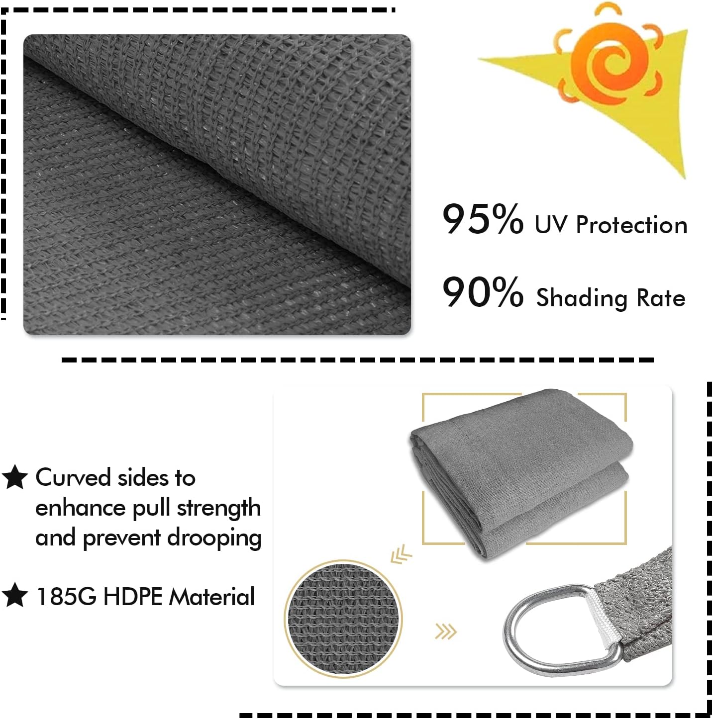 KANAGAWA 12'X22' Dark Gray Custom Size Sun Shade Sail Rectangle UV Block Canopy Cover for Patio Backyard Lawn Garden Outdoor (Customized Available)