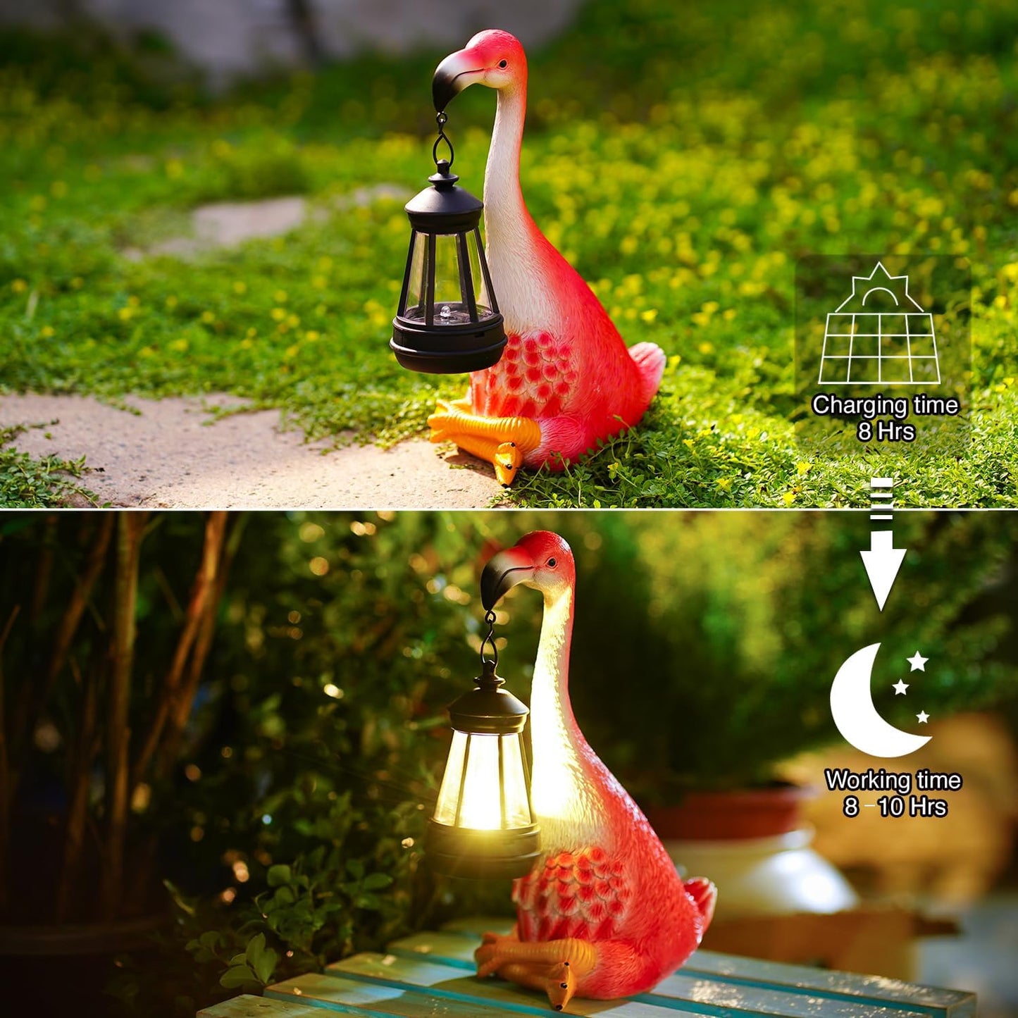 Goodeco Flamingo Statue with Solar Lantern - Artistic Pink Flamingo Decor for Outdoor Garden & Home, Gifts for Women & More