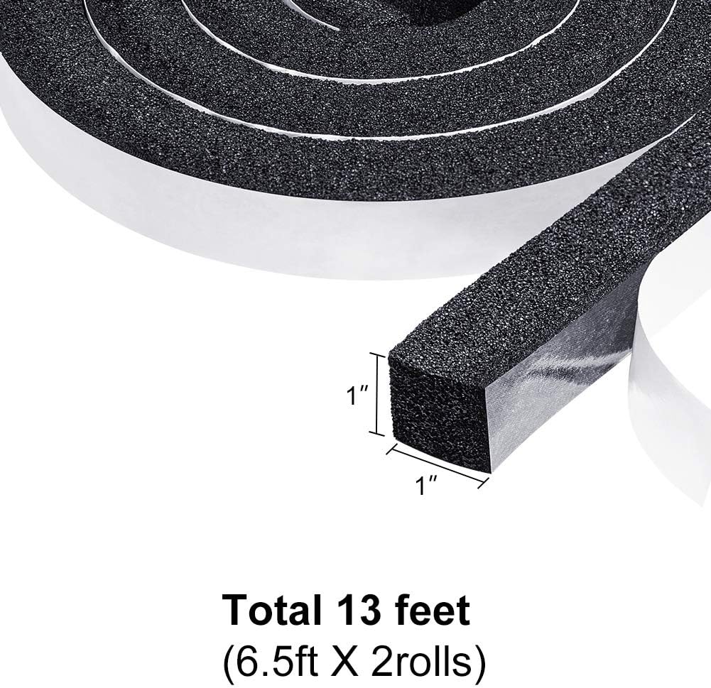 TORRAMI Window Air Conditioning Foam Strips 1 inch W X 1 inch T, Open Cell Foam Weather Stripping Seal InsulatingTape Self Adhesive Total 13 Feet Length (2 Rolls of 6.5 Ft Each)