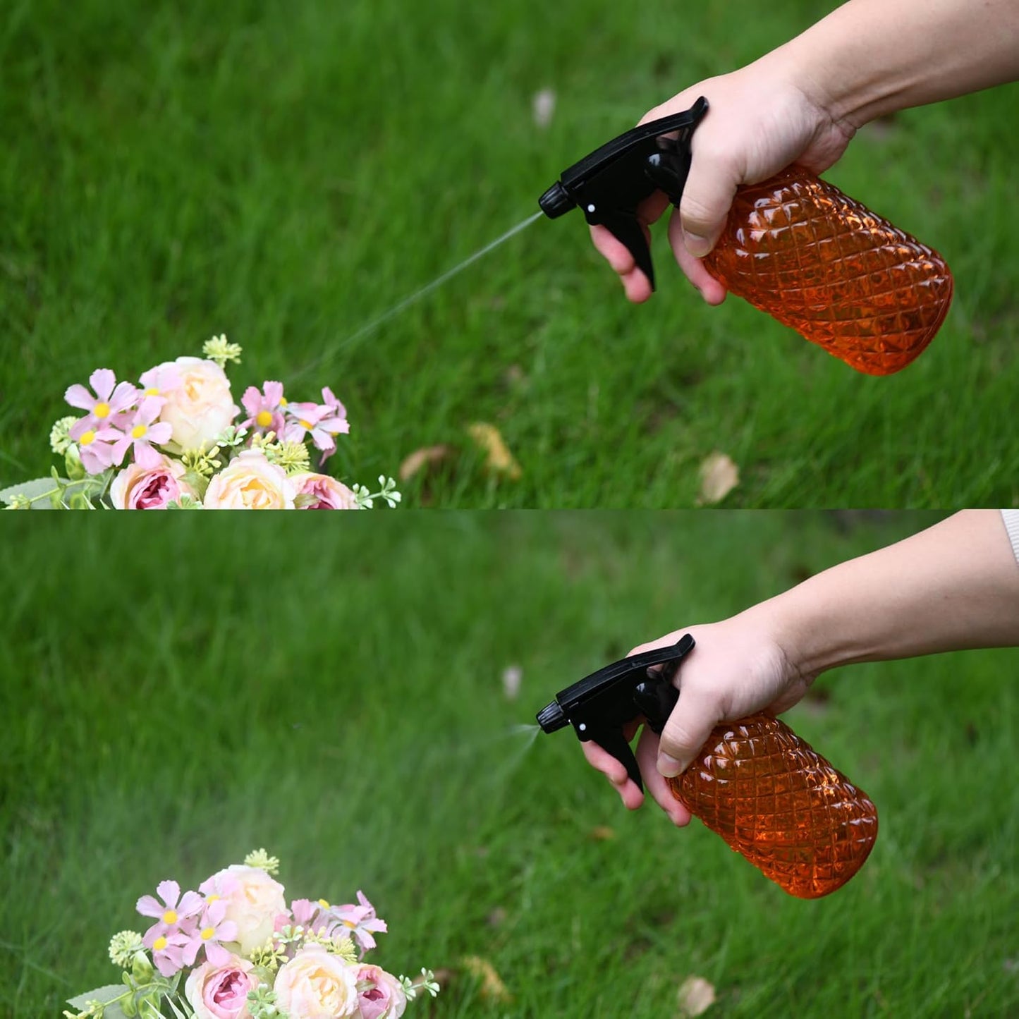 Glass Handheld Spray Bottle - 12oz Refillable Bottle ，Adjustable Nozzle Watering Can for Garden Plants Cleaning Solutions (Orange)