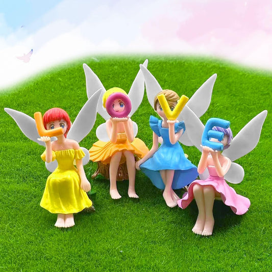 Suartus Miniature Fairy Figurines - 4Pcs Small Flower Fairies Ornaments Resin Mini Fairy Figurines Tiny Elf for DIY Fairy Garden Flower Pot Bonsai Micro Landscapes Craft Decoration Accessories (Love)
