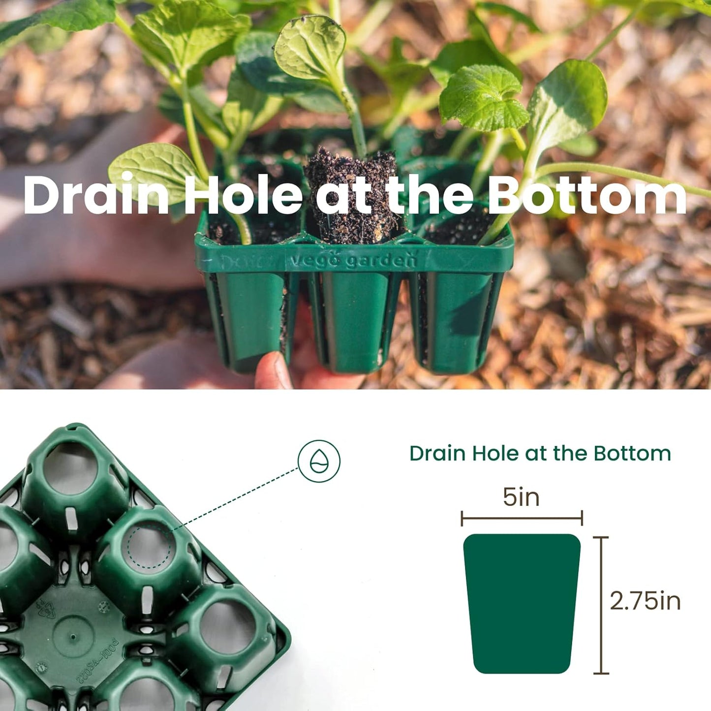 Vego garden Standard Seedling Trays Without Lids, 8 Pack for Seedlings Reusable Propagator Growing Starter Tray, Germination Trays Kit for Greenhouse/Garden (8-Cell per Tray)