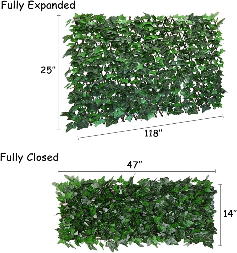 Expandable Fence Privacy Screen for Balcony Patio Outdoor,Decorative Faux Ivy Fencing Panel,Artificial Hedges (Single Sided Leaves) (2, Green-Ivy)