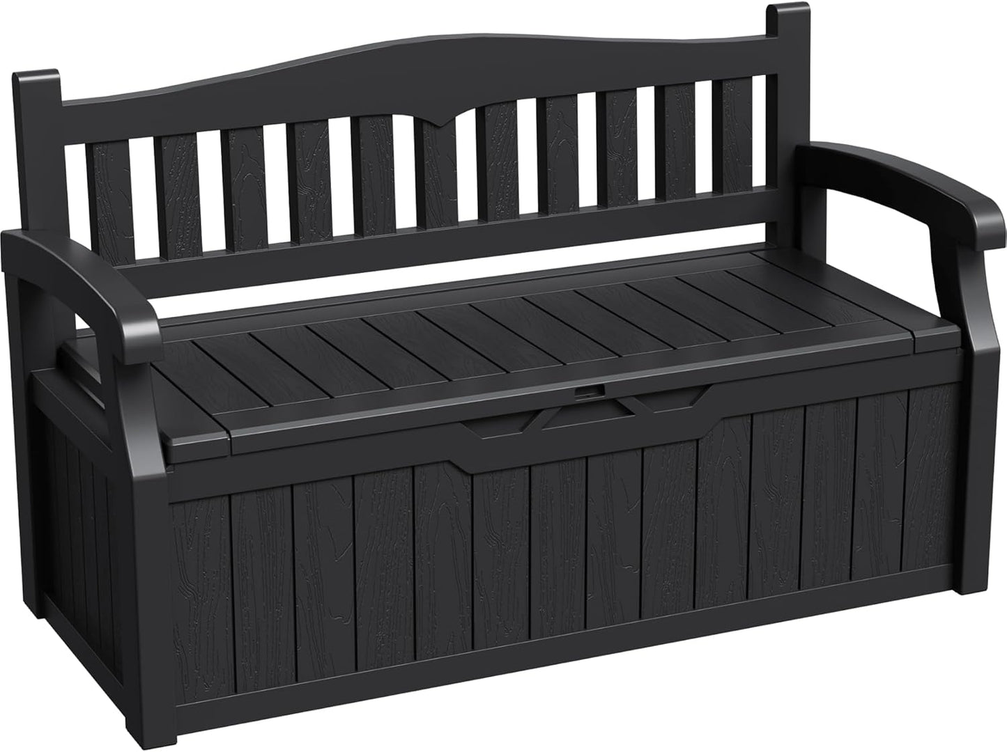 Greesum 80 Gallon Storage Bench Outdoor Deck Box with Armrest, Patio Furniture,Lockable, Waterproof and UV Resistant, Suitable for Garden, Pool, Black