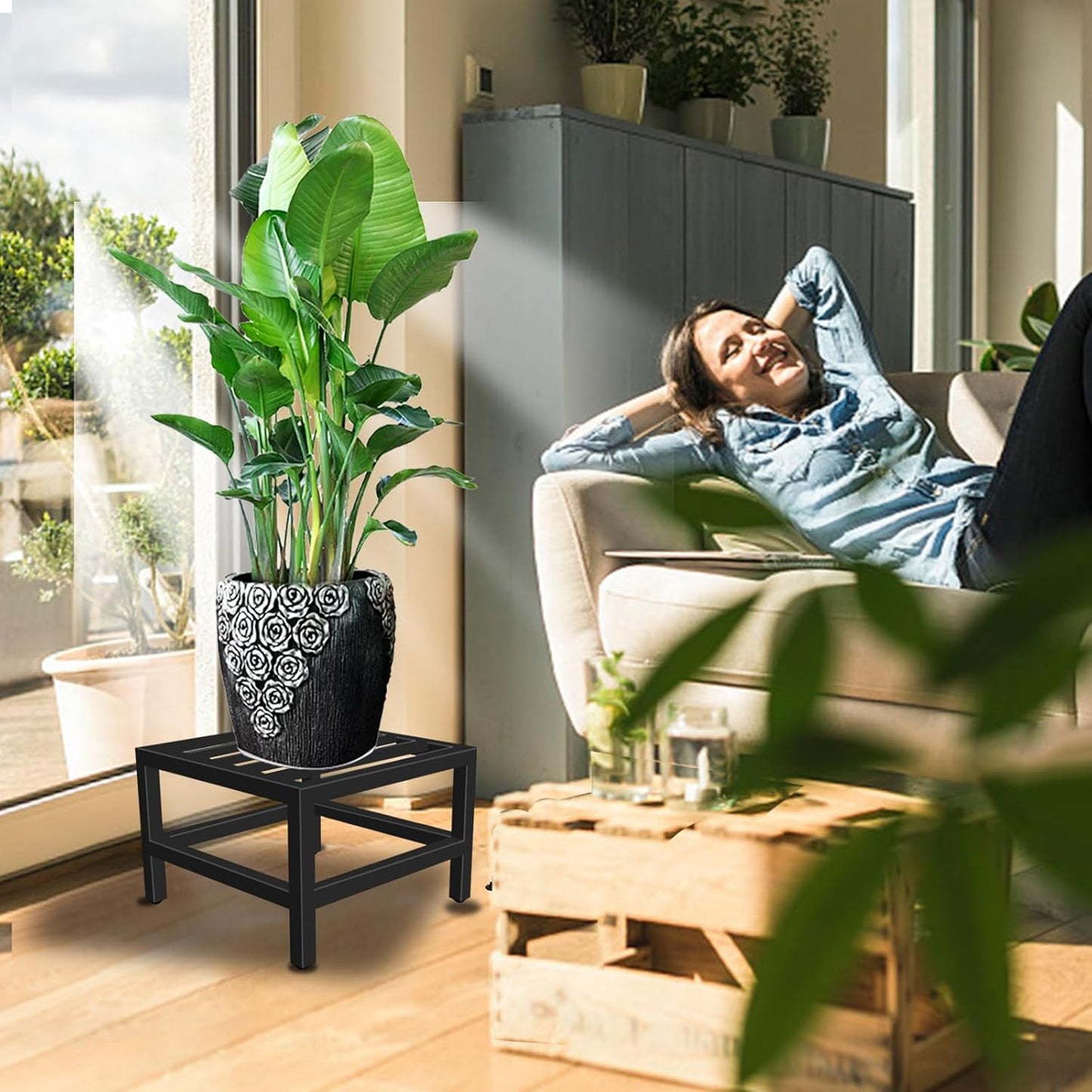 Plant Stand Indoor Outdoor, 3 Pcs Heavy Duty Plant Stands Metal Pedestal Stand for Indoor Outdoor, Wrought Iron Flower Stand Display Planter Shelf for Garden Deck Living Room