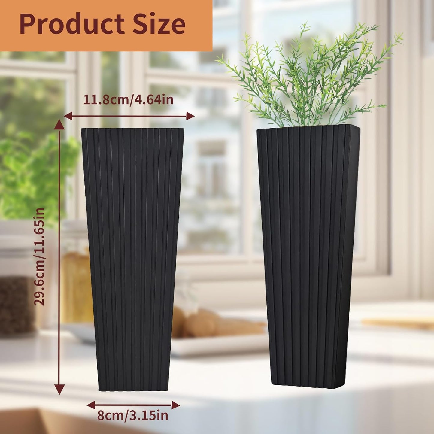 2Pack Black Wood Wall Planter for Indoor +2Pack Green Plants,Modern Wooden Hanging Planter for Dried Flowers and Plants,Abstract Vase Farmhouse Wood Wall Decor (Black)