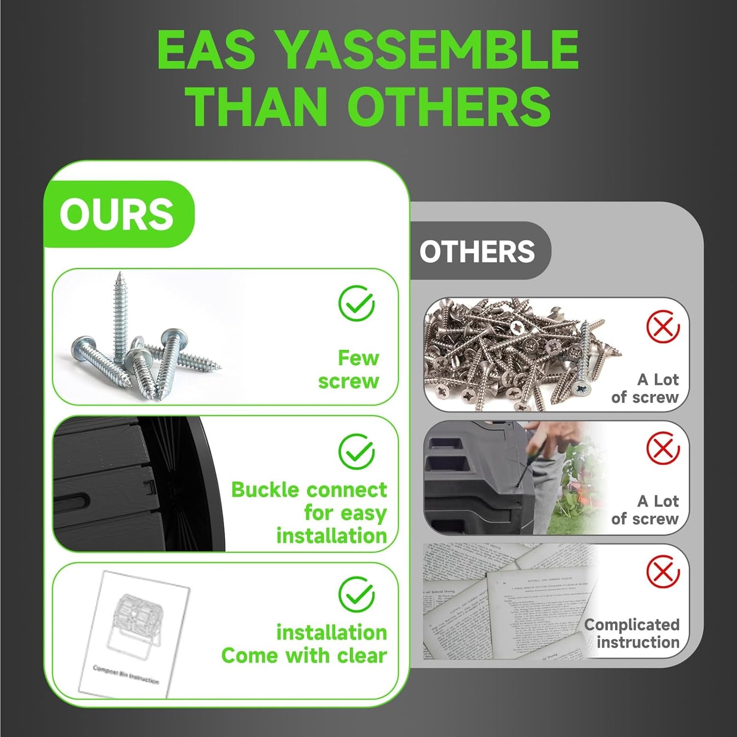 DRATO Compost Bin Outdoor 37.5 Gallon All-Season Dual Chamber Tumbling for Garden, Kitchen, Yard, Outdoor (Black)