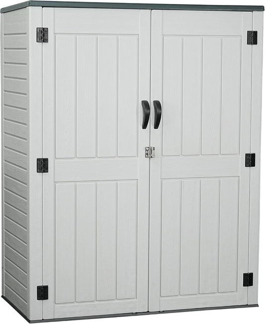 Vertical Resin Storage Shed, 60 Cuft Garden Tool Sheds & Outdoor Storage, Plastic Outdoor Storage Cabinet Waterproof, 4.5 x 2.3 ft Backyard Outside Lawn Mower Storage Shed, White