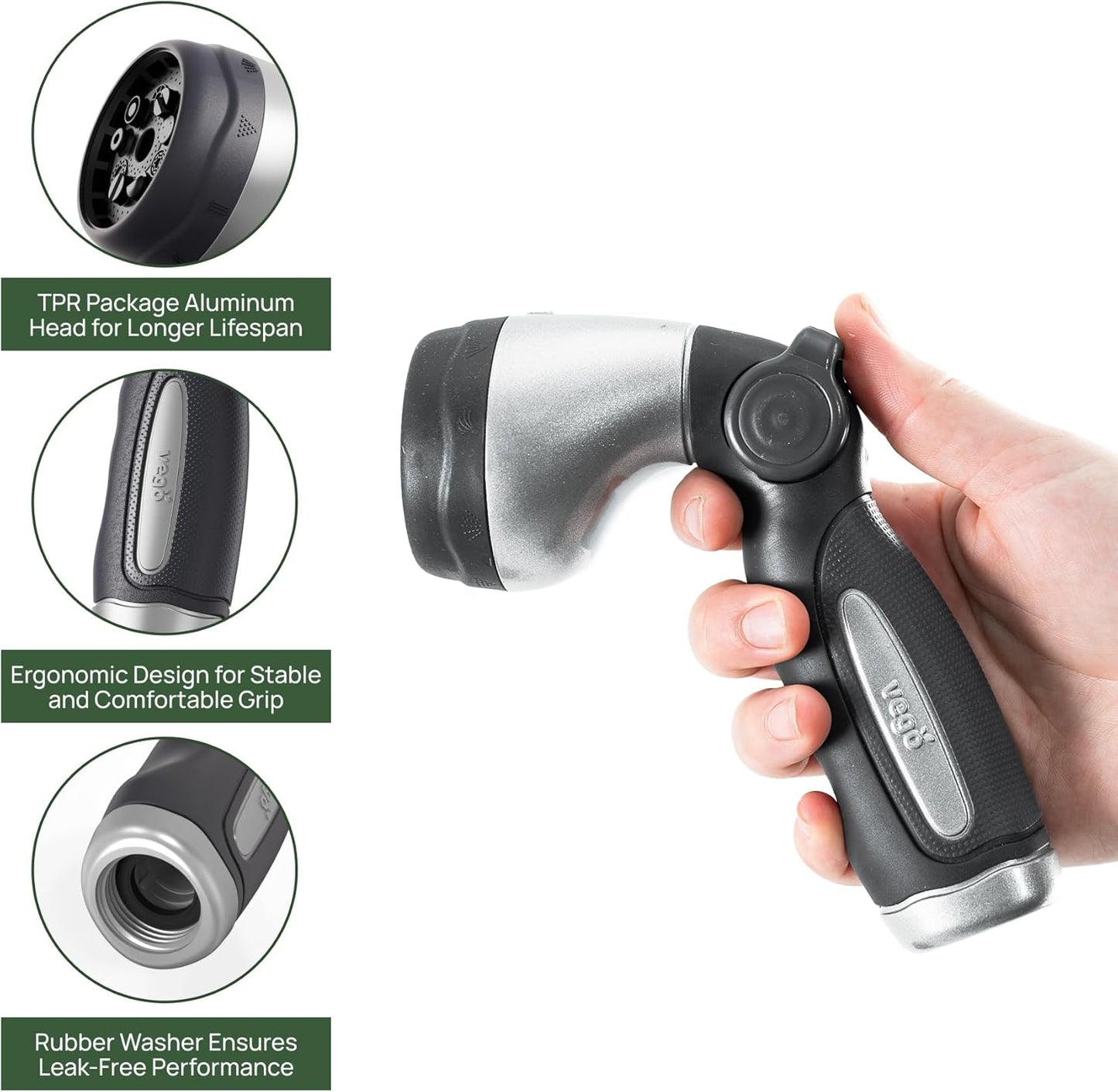 Garden Hose Nozzle - 9 Spray Patterns, Metal, Thumb Control, On/Off Valve, High Pressure Heavy Duty Water Hose Spray Nozzle for Gardening, Lawn Care, and Cleaning Tasks-Tidepool Blue