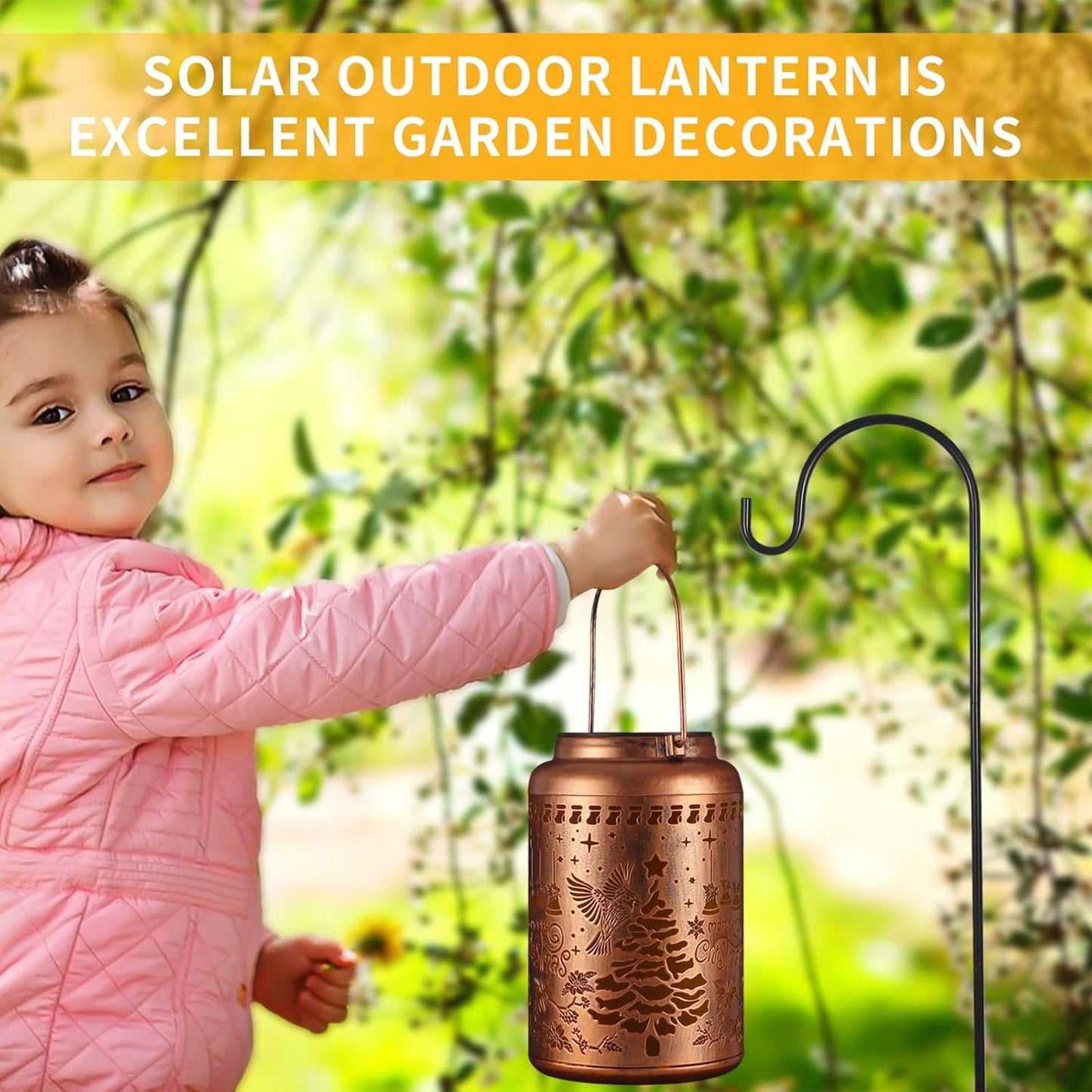 Solar Lanterns Outdoor Waterproof Garden Decor Birthday Gifts for Women Mom Grandma Hanging Lights Metal Decoration Outside for Yard, Patio,Backyard,Porch(Christmas Red Bird)
