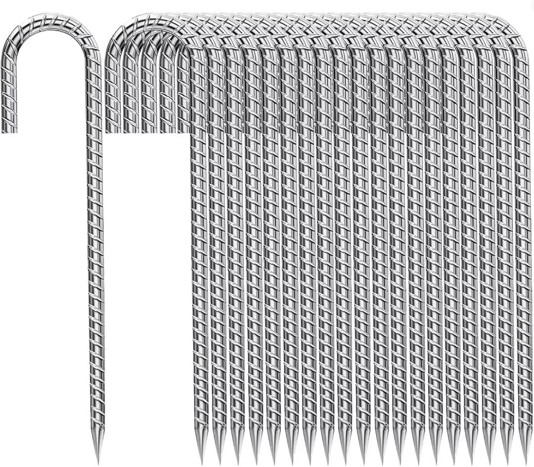 Rebar-Stakes-12-Inch, Ground Stakes Heavy Duty for High Winds Galvanized Anti-Rust J Hook 20pcs Metal Stakes for Ground Heavy Duty Ground Anchors for Garden Dog Fence Chicken Coop Water Pipe