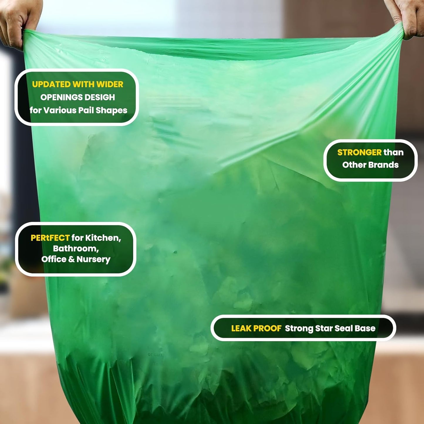 55-60 Gallon Compostable Trash Bags Liners, Heavy Duty Extra Thick 1.57 Mil, 208.2 Liter, 15 Bags, Lawn, Yard, and Restaurant Use, ASTM D6400, US BPI, OK Compost Home Certified