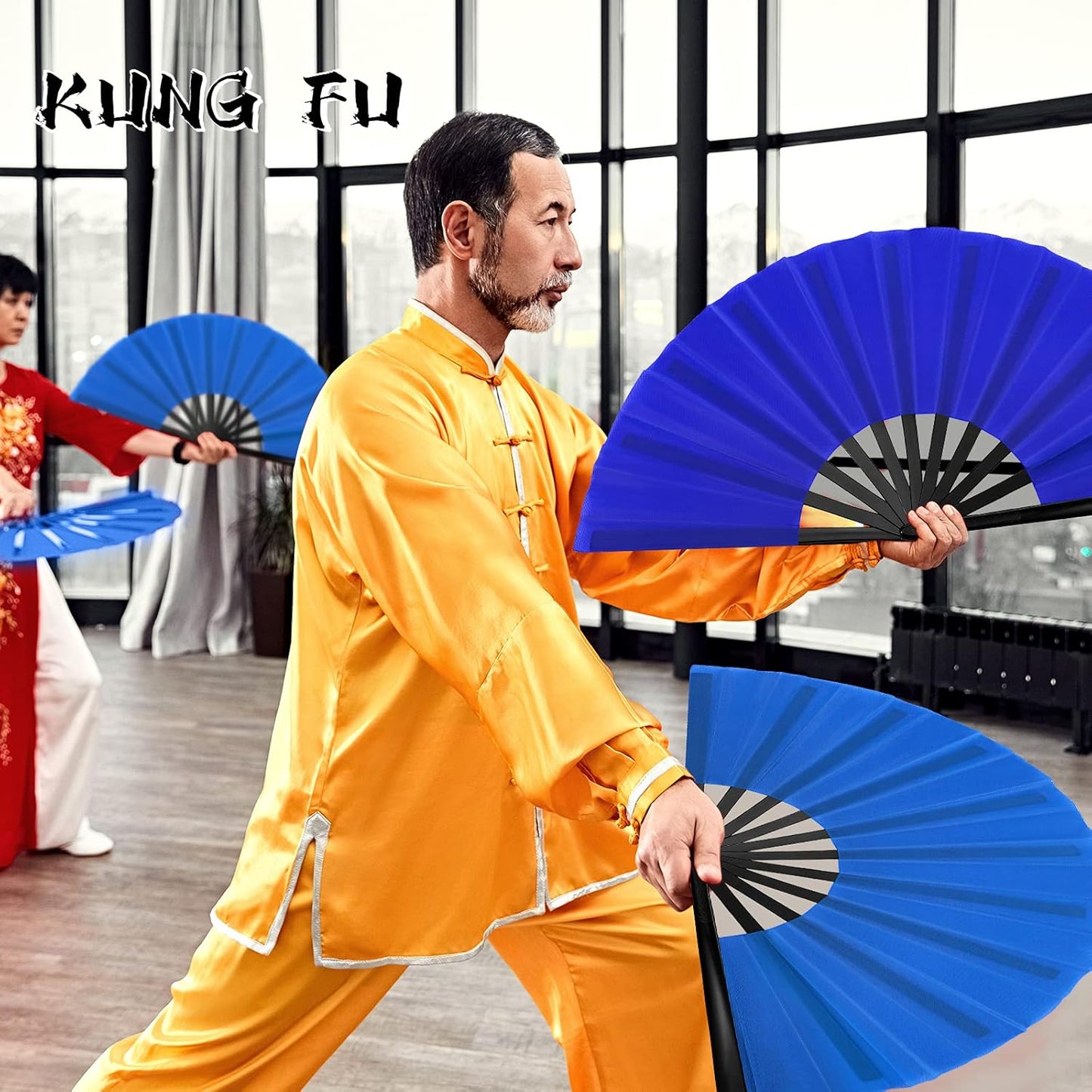 Blulu 4 Pcs 13 Inch Large Folding Hand Fans for Line Dancing Big Clapping Popping Raves Fans Bulk for Dancing Boots on The Ground Festival Party Decoration(Classic Style, Royal Blue)