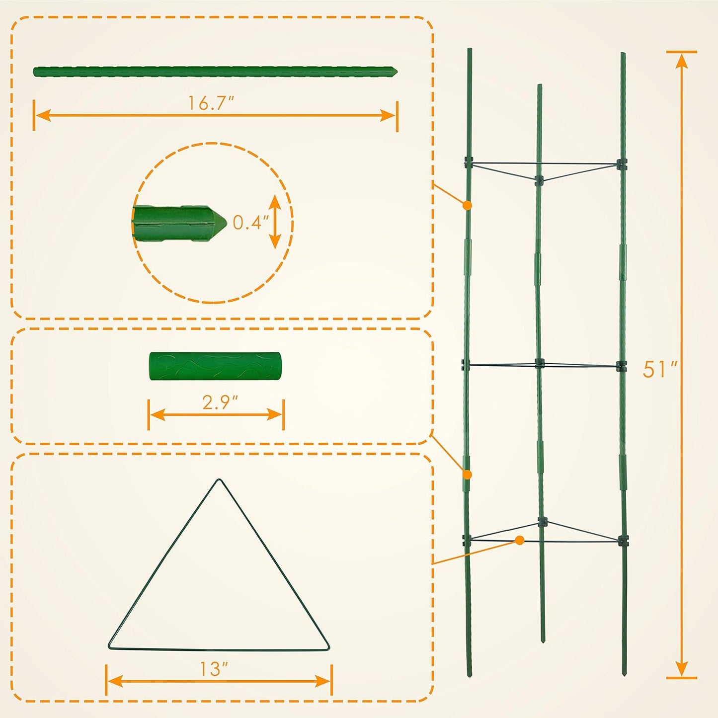 Gardzen 3-Pack Tomato Cage, Plants Support, Trellis Climbing Triangular Cage, Stand for Pepper Eggplant Tomato Flowers