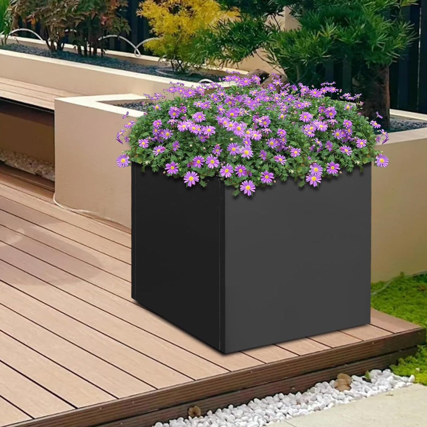 24" L x24 W x24 H Metal Flower Boxes Planter Boxes Outdoor Raised Garden Bed Indoor Outdoor Planting Bed Black Square Planter Box for Patios Lawn Yard Decor Storage