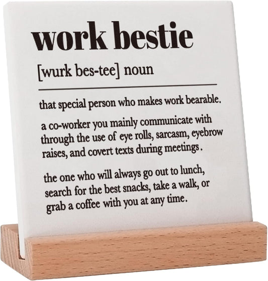 Lodeskee Work Bestie Gifts for Women Coworker Work Partner, Work Bestie Definition Gifts/Work Bestie Birthday Gifts/Friend Gifts for Work Bestie Decorative Ceramic Signs, Black