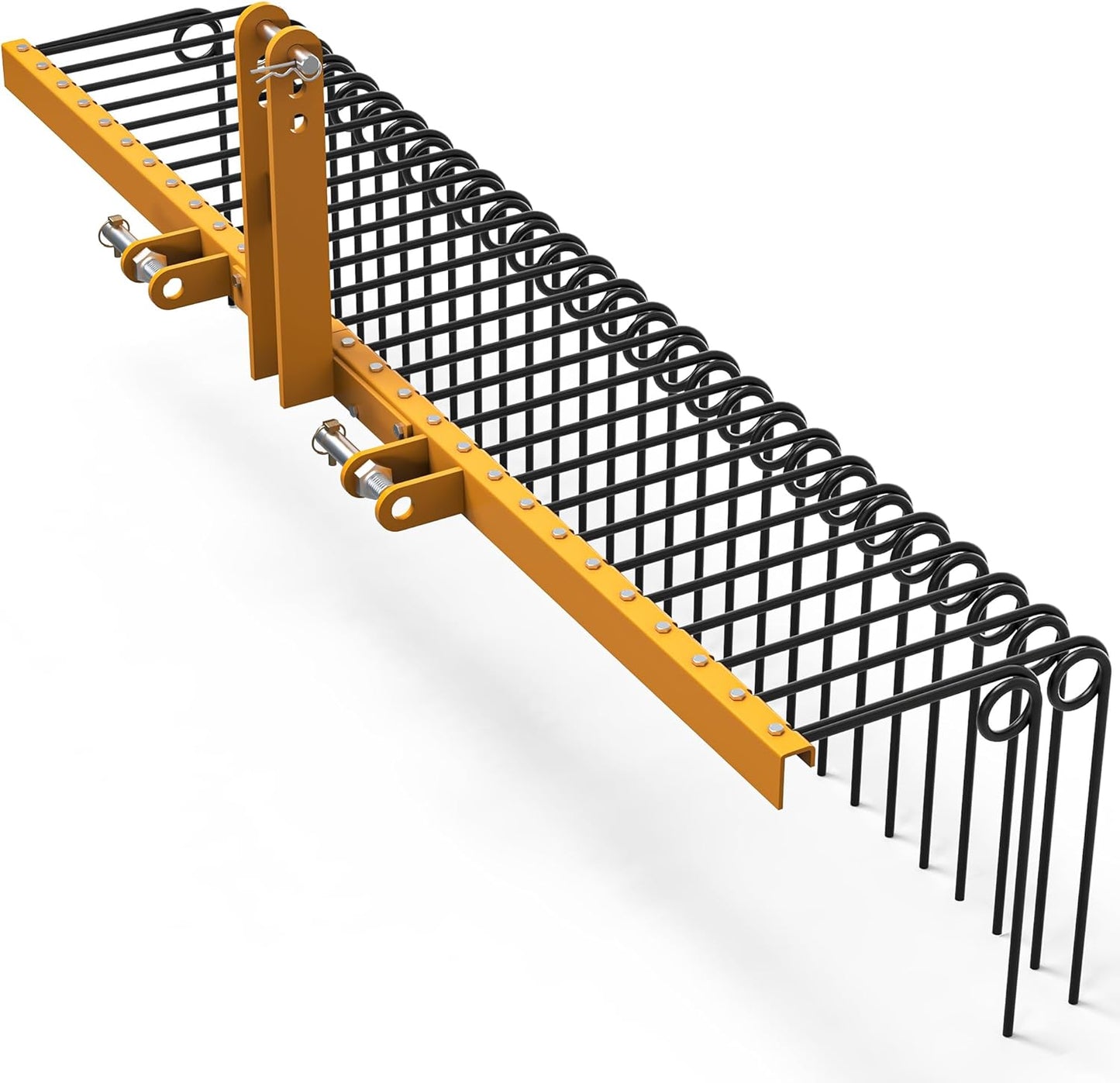 YITAMOTOR 72" Durable Powder Coated Steel Pine Straw Rake Steel Spring Landscape Rake Attaches to Cat-0 Cat-1,3 Point Hitch for Tractor, Yellow Black