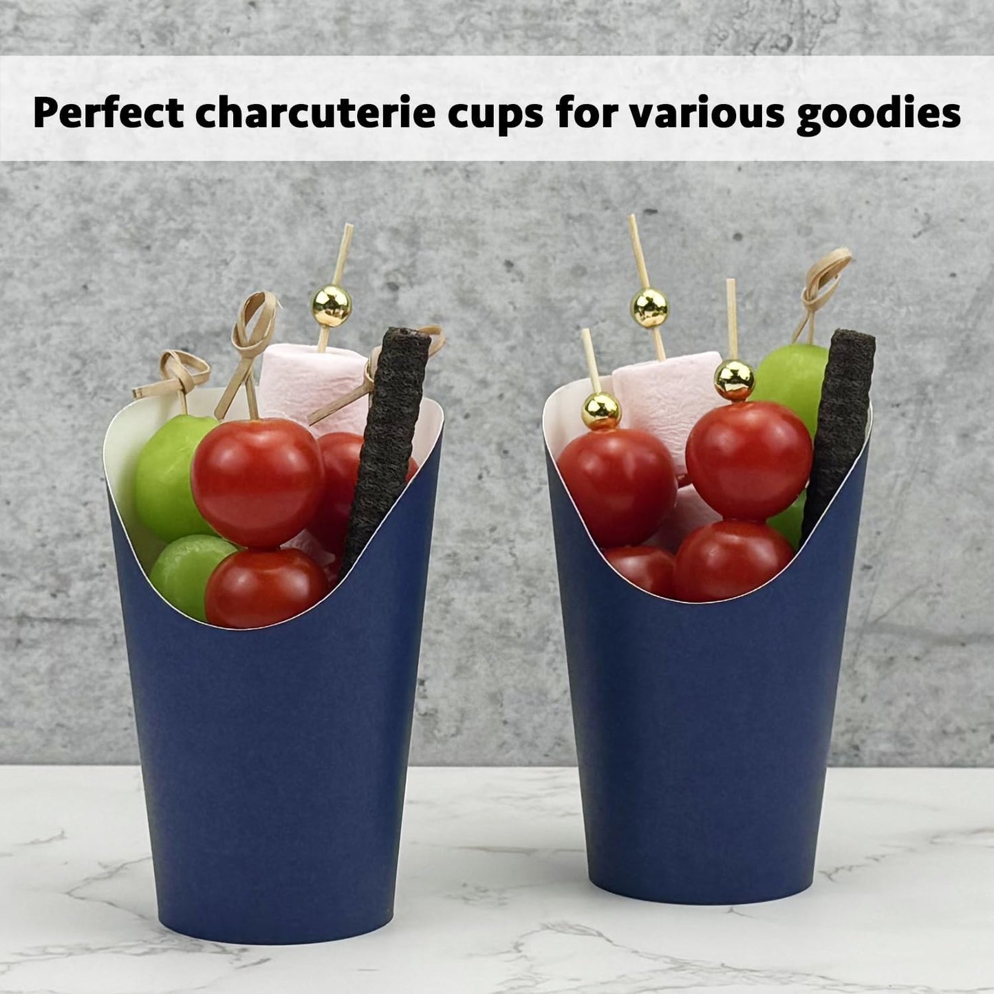 CAMKYDE 50 Pcs French Fries Holder, 12oz Disposable Paper French Fry Cups Charcuterie Cups for all Occasions (12oz, Navy)