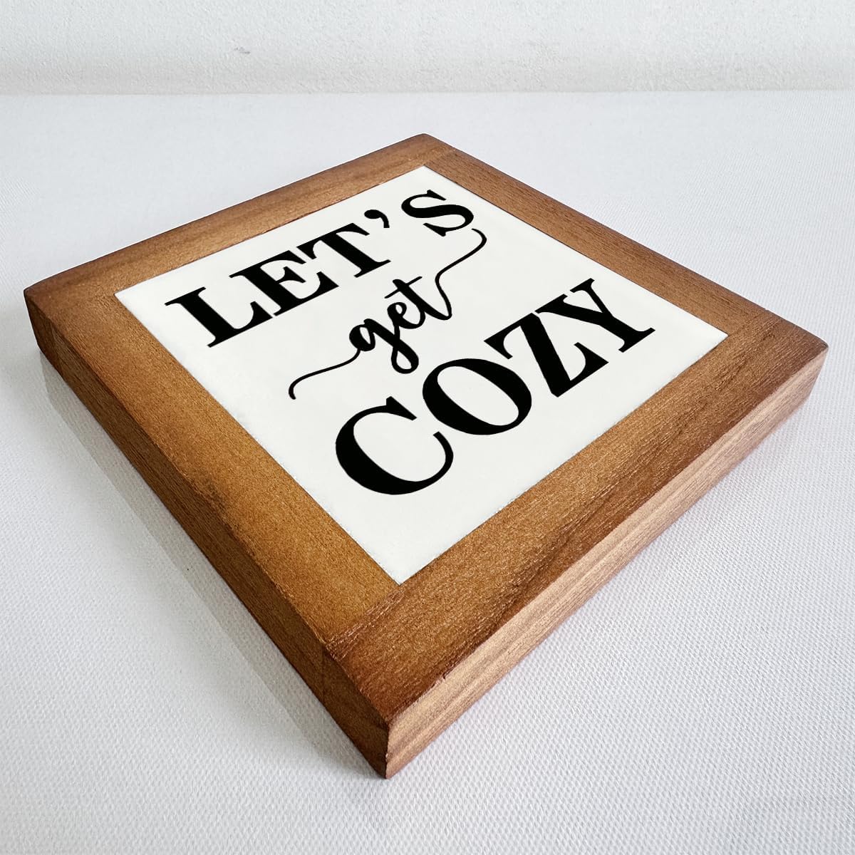 Inspirational Wood Signs, Box Wood Plaques Desk Décor, Farmhouse Home Decor Sign for Shelf, Family Table Decor for Kitchen Bedroom Dining Room, Living Room Decor, Housewarming Gift, Let's Get Cozy F