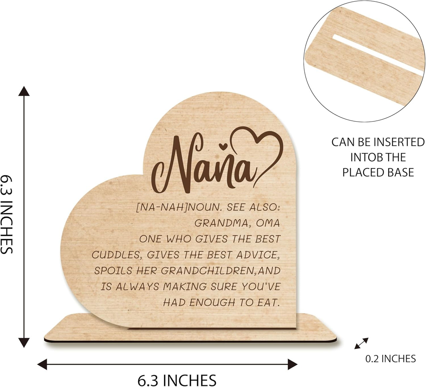 Nana Wooden Heart Plaque – “You Are The Piece That Holds Us Together” Funny Definition Sign Gift for Grandma, Oma, Rustic Desktop Decor, Mother’s Day or Birthday Present.(054)