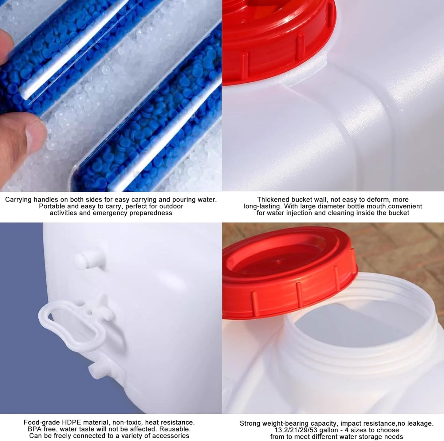 Large Water Storage Tank BPA Free Water Jug Container with Spigot, Portable Food Grade Plastic with Wide Opening for Outdoor Camping Hiking RV Emergency(Size:50L,Color:White)