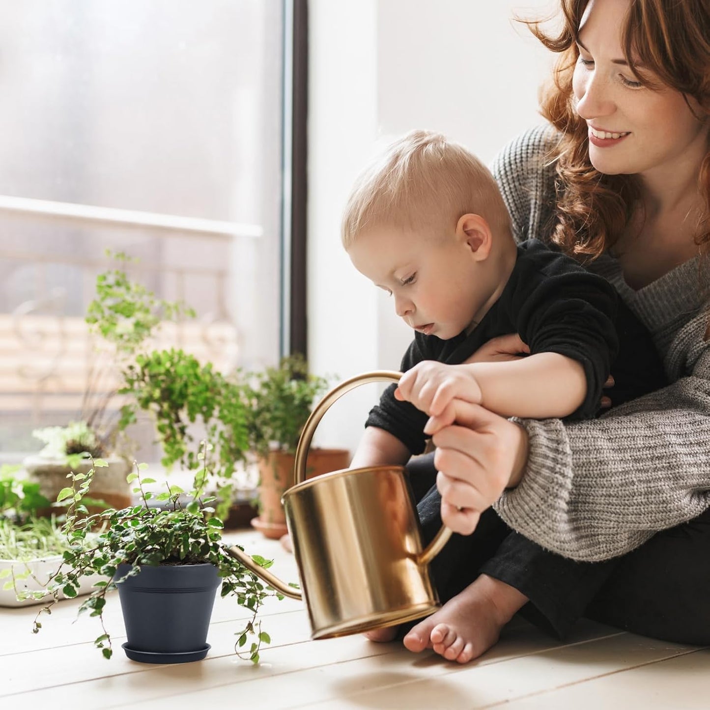 4 inch Small Plastic Nursery Pots, 16 Pack Plant Pots for Indoor Outdoor Plants, Flower Pots with Drainage Holes and Saucers, Decorative Seedling Starter Planters for House Plants, Black