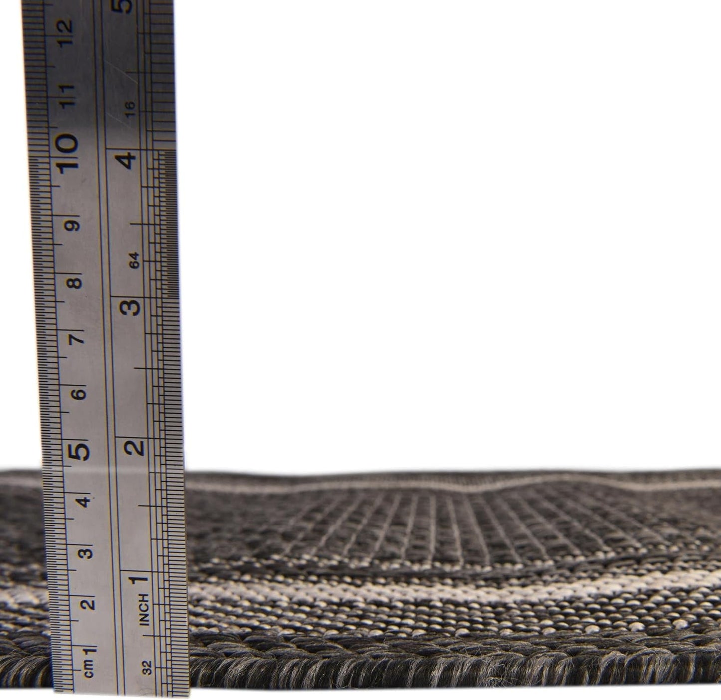 Unique Loom Outdoor Border Collection Area Rug - Soft Border (4' 1" Round, Black/ Ivory)