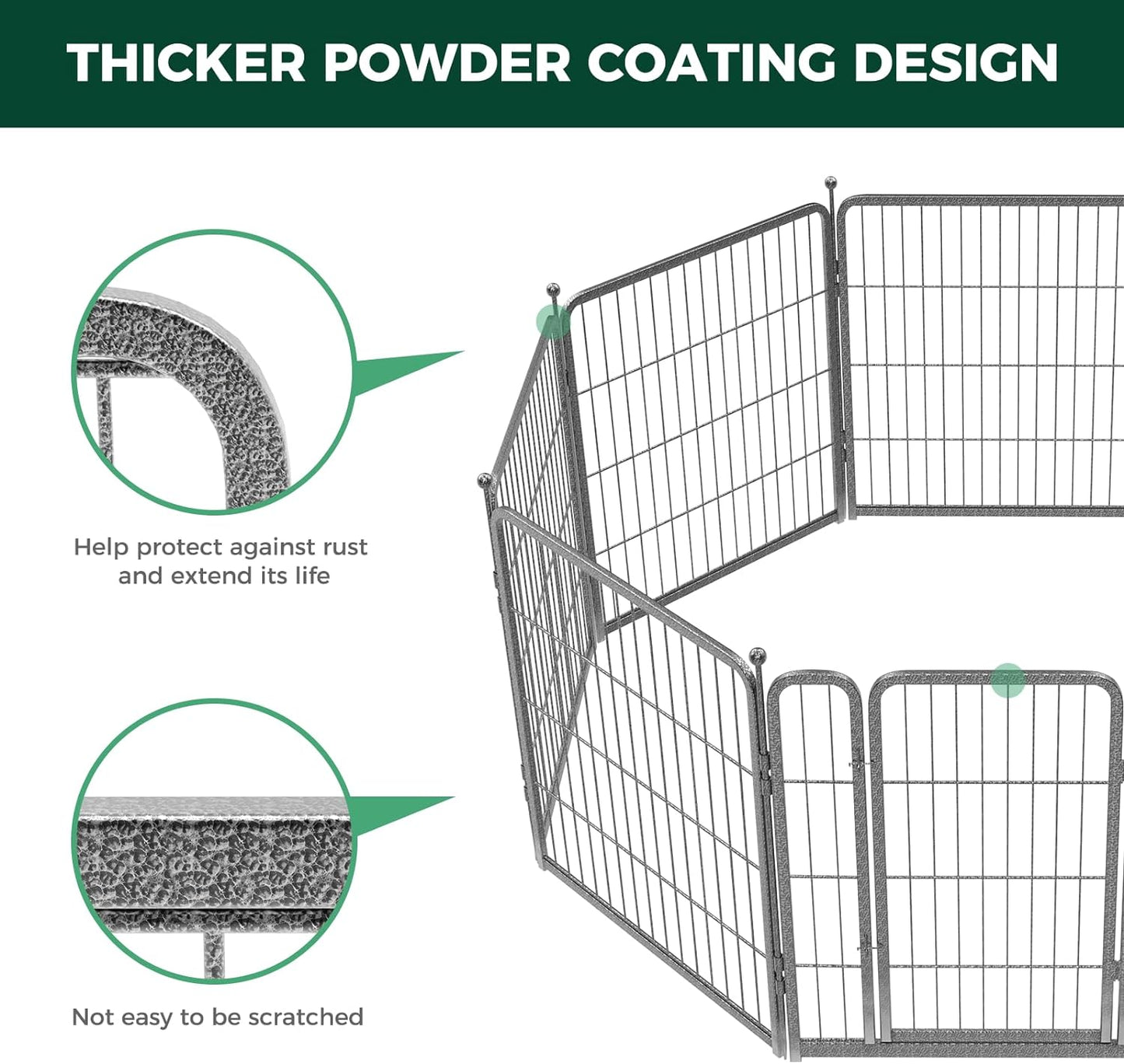 FXW Garden Fence Outdoor for The Yard – 32in(H) x 36.4ft(L) Heavy Duty Metal Animal Barrier for Dog and Rabbit, Decorative Dog Fence, 16 Panels, Silver