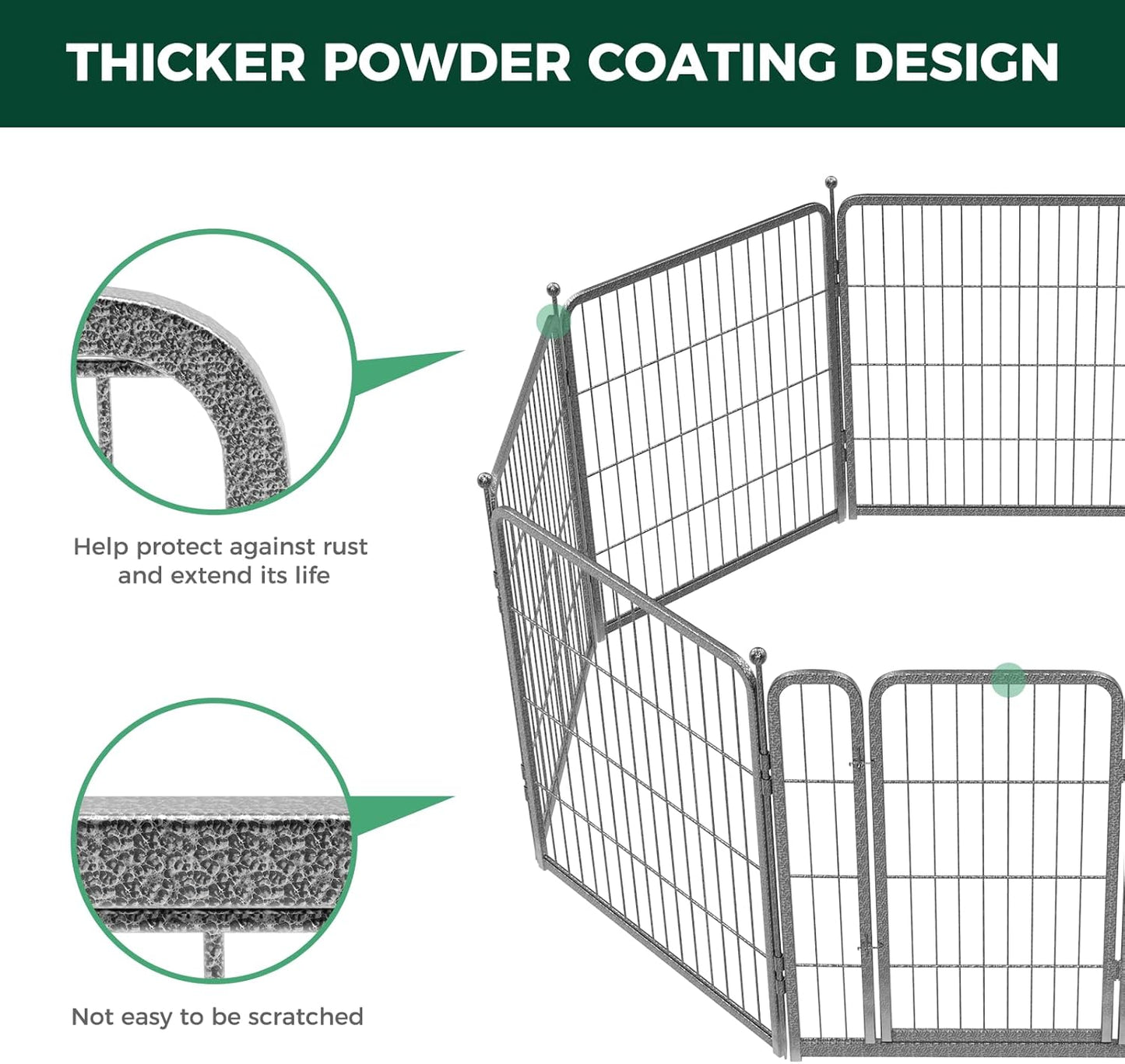 FXW Garden Fence Outdoor for The Yard – 32in(H) x 18.2ft(L) Heavy Duty Metal Animal Barrier for Dog and Rabbit, Decorative Dog Fence, 8 Panels, Silver