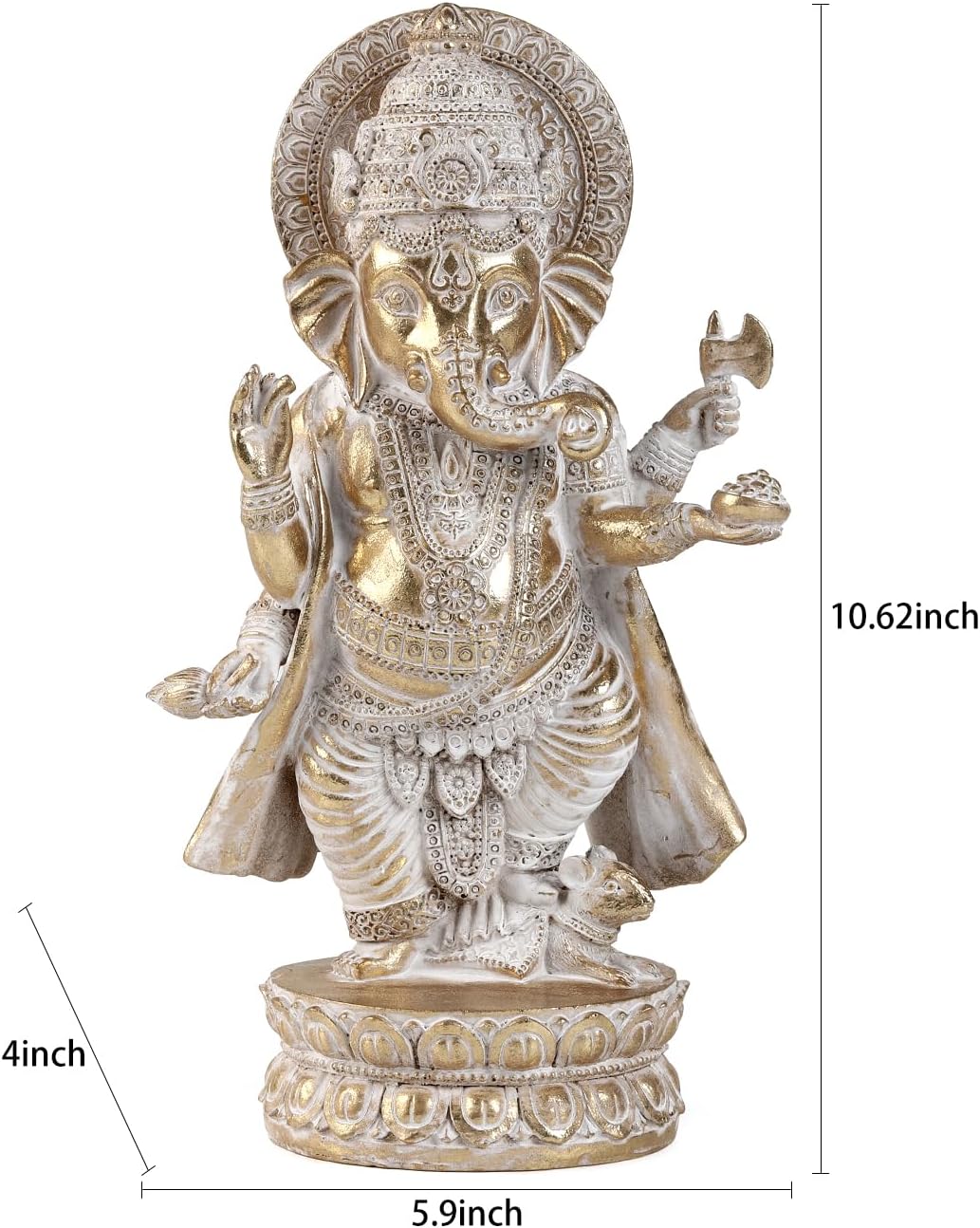 Gold Lord Ganesha Statues- Hindu Elephant God Statue Resin Sculpture Indian Ganesh Buddha Figurine Handmade Gift Decoration Ornaments for Home, Garden, Car