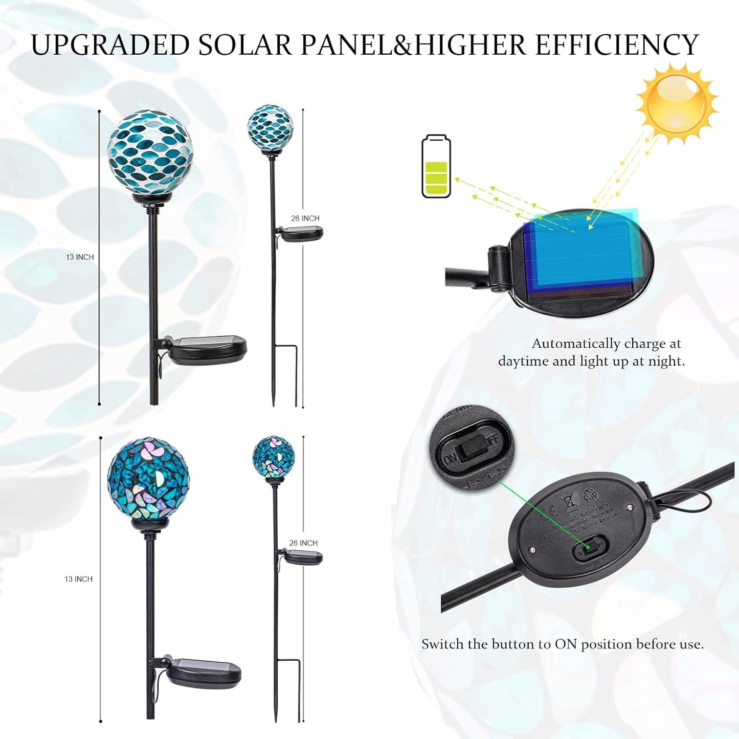 VCUTEKA Solar Lights Outdoor Decorative, Mosaic Solar Garden Light Waterpoof LED Pathway Stake Light for Landscape Lawn Patio Yard Decoration, 2 Pack