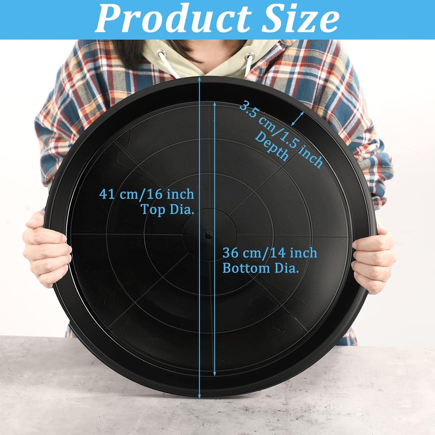 Eccliy 6 Pack Plastic Plant Saucer Heavy Duty Planter Saucers Large Plant Pot Saucers Plastic Water Trays for Indoors and Outdoors Flower Plant Plant Drip (Black,16 Inch)