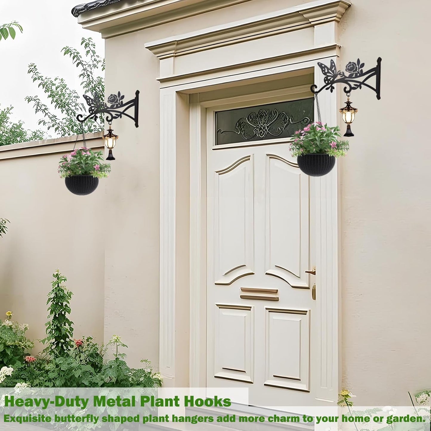 2 Pcs Wall Plant Hanger Indoor & Outdoor - 9 in Metal Hanging Plant Bracket with Butterfly Pattern - Anti Rust Plant Hooks for Hanging Plants,Flower Baskets,Bird Feeder
