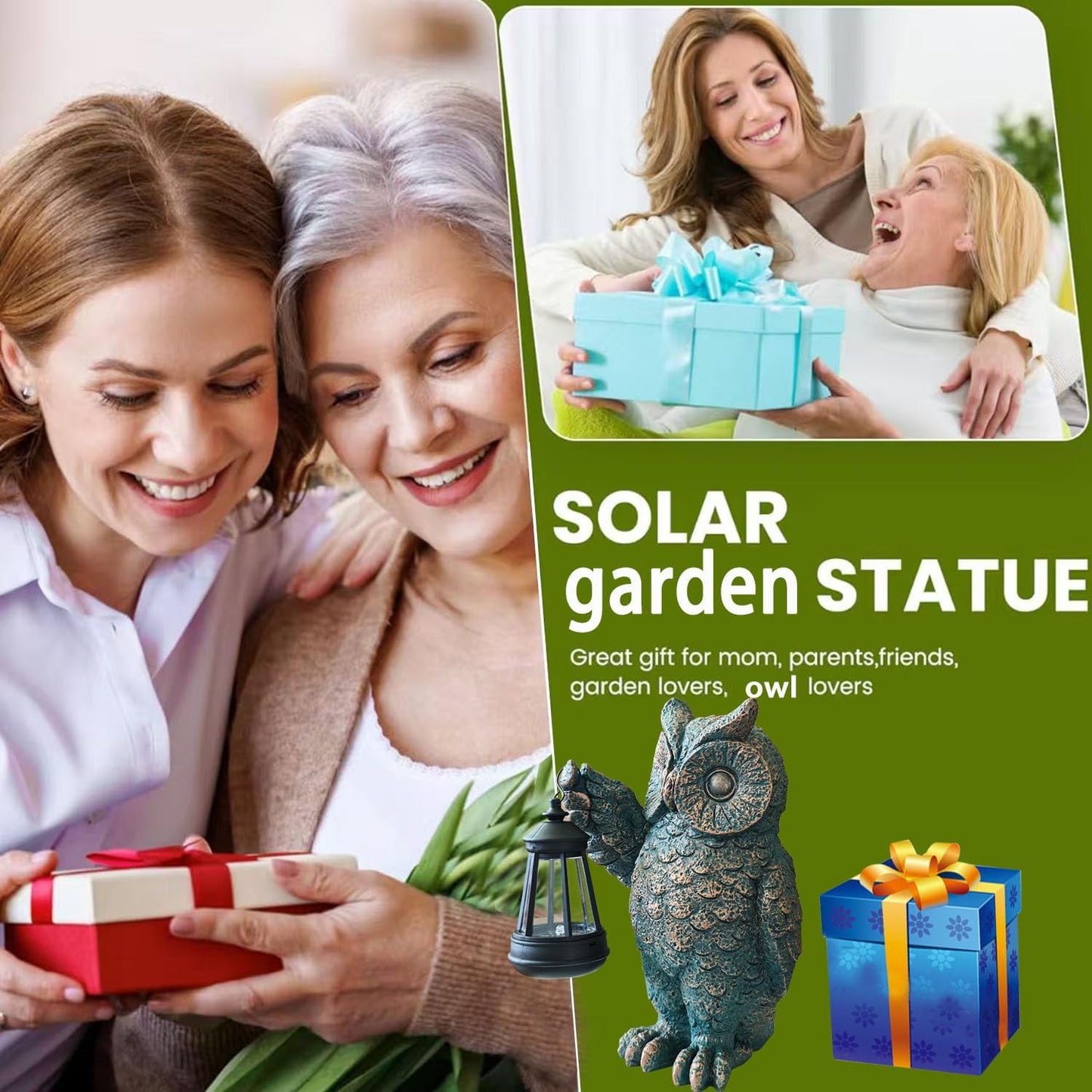 Garden Statues Outdoor, owl Figurines Decorated with Solar Lights, Unique Christmas Birthday Gifts for Moms, Grandmas, Women, Wives, Sisters