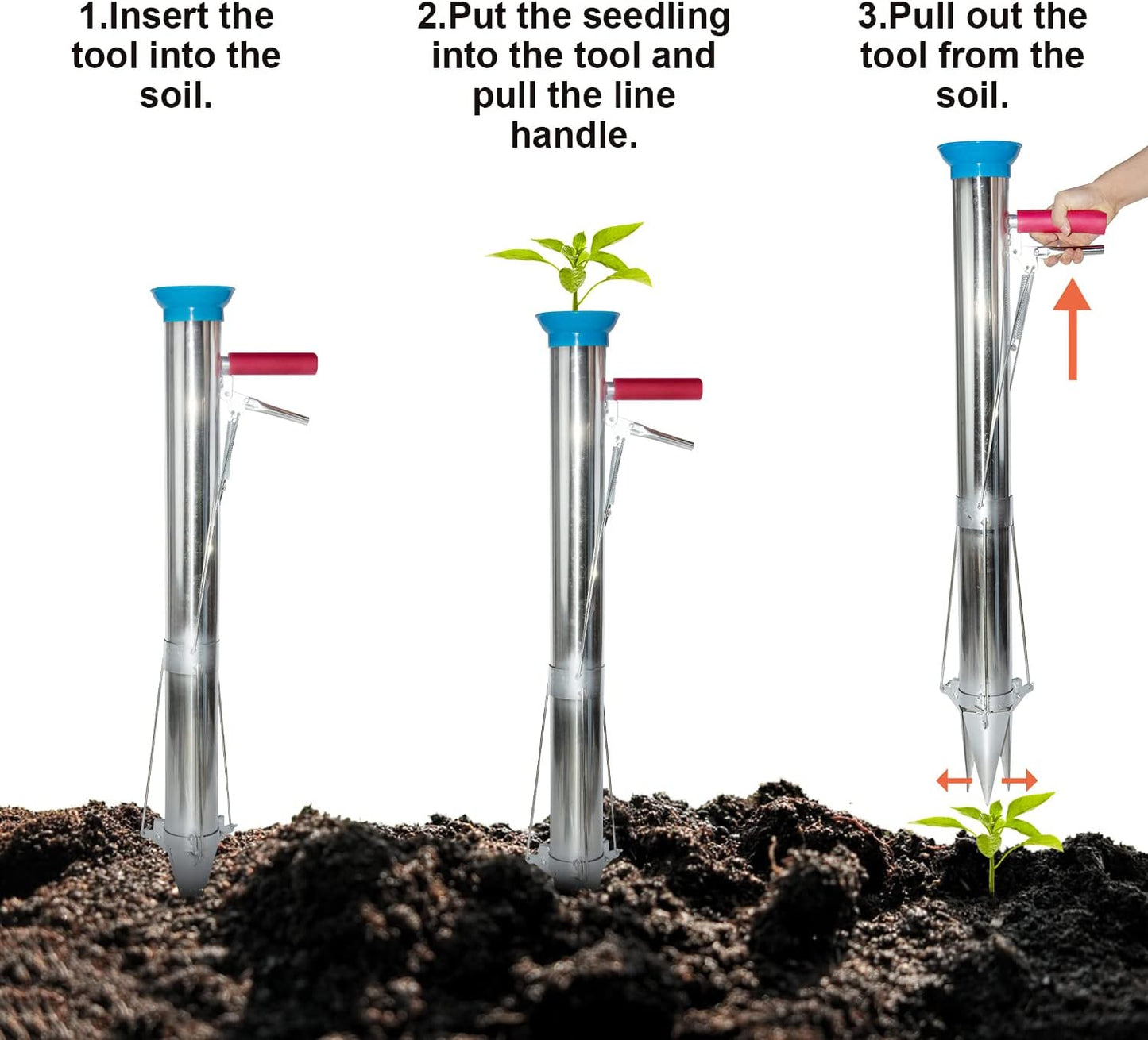 AIWFL Seedling Transplanter Long Handled Bulb Planter Tools Vegetable Young Plant Manual Plant Transplanter Stainless Steel Planting Garden Tools