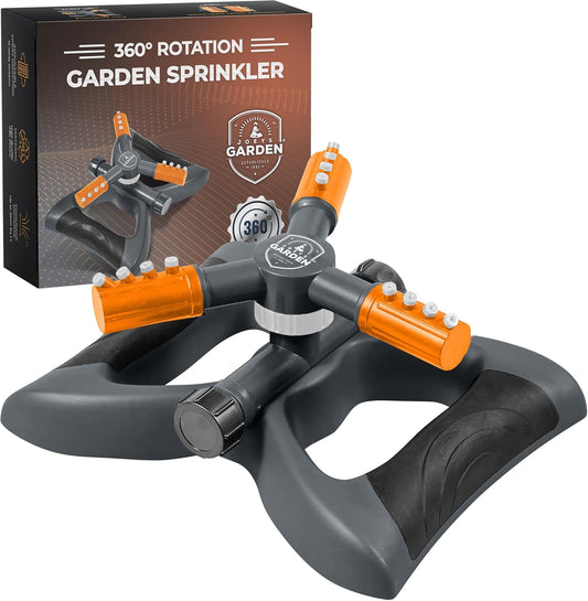 Joeys Sprinkler for Yard, Rotating Garden Sprinkler for Large Area Coverage, Lawn and Yard Sprinklers (Orange)
