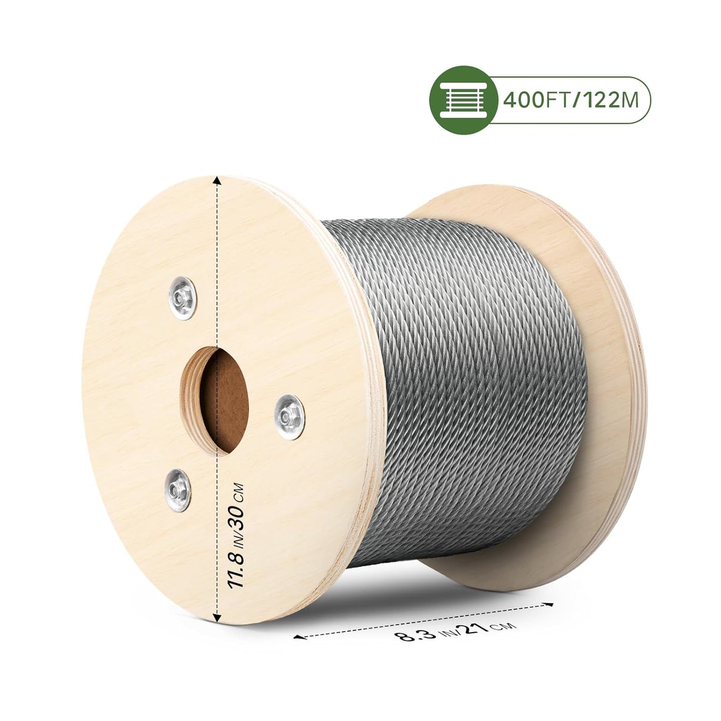 NEREUS 1/4" Stainless Steel Cable 400FT, 7x19 Strand Heavy-Duty Wire Rope, 6400 lbs Breaking Strength for Backyard Zipline, Deck Railing, Clotheslines and Outdoor Use