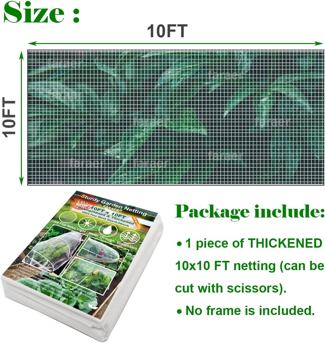 Garden Pest Barrier Netting, Insect Barrier Thickened Mesh Net Plant Covers 10x10Ft Ultra Fine Protection Netting for Vegetable Fruits Crops Row Cover Strawberry Raised Bed Bugs Out Screen Net