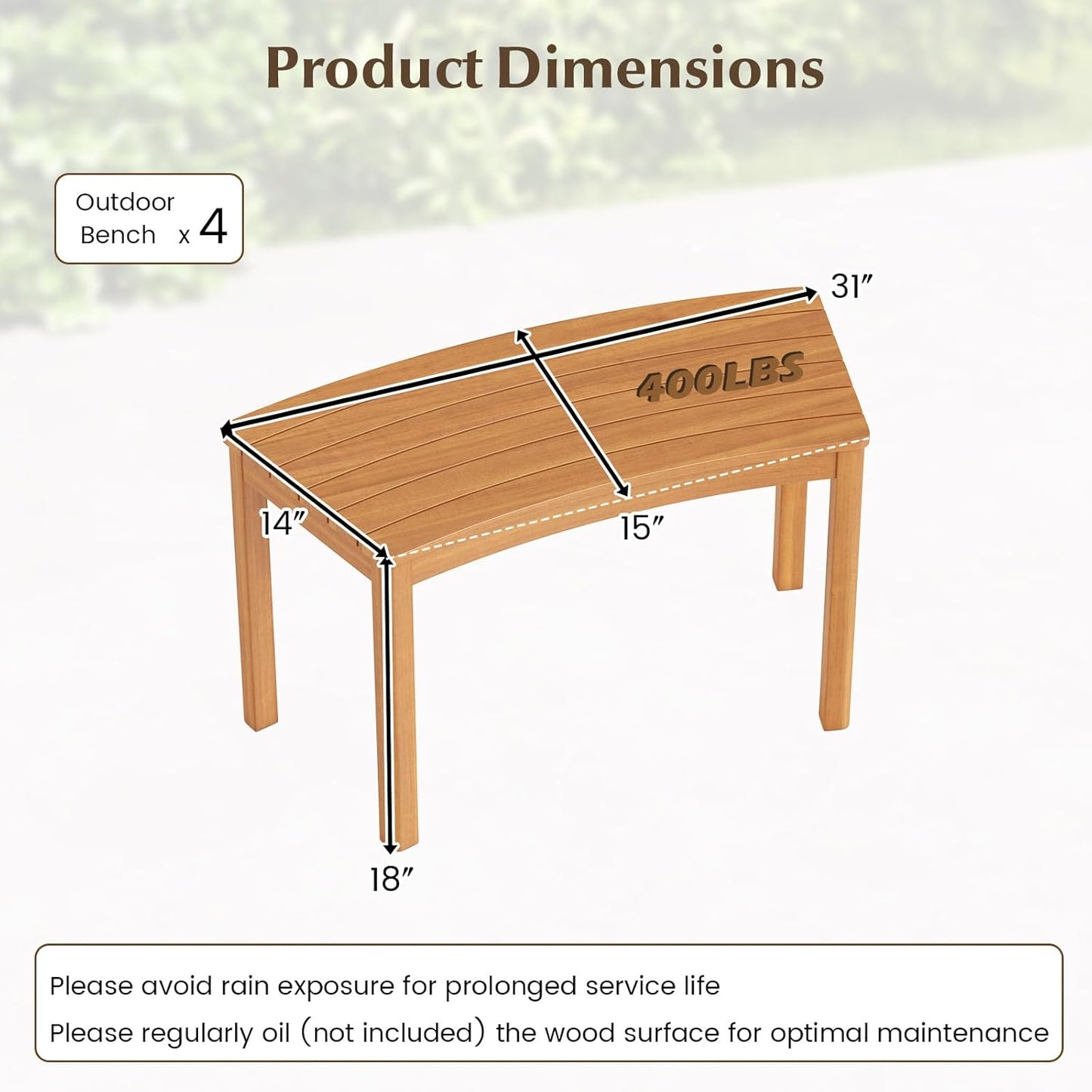 Tangkula Acacia Wood Outdoor Curved Bench Set of 4, Patio Garden Backless Fire Pit Bench with 1600 lbs Weight Capacity, Outside Seating Furniture for Front Porch, Deck & Backyard