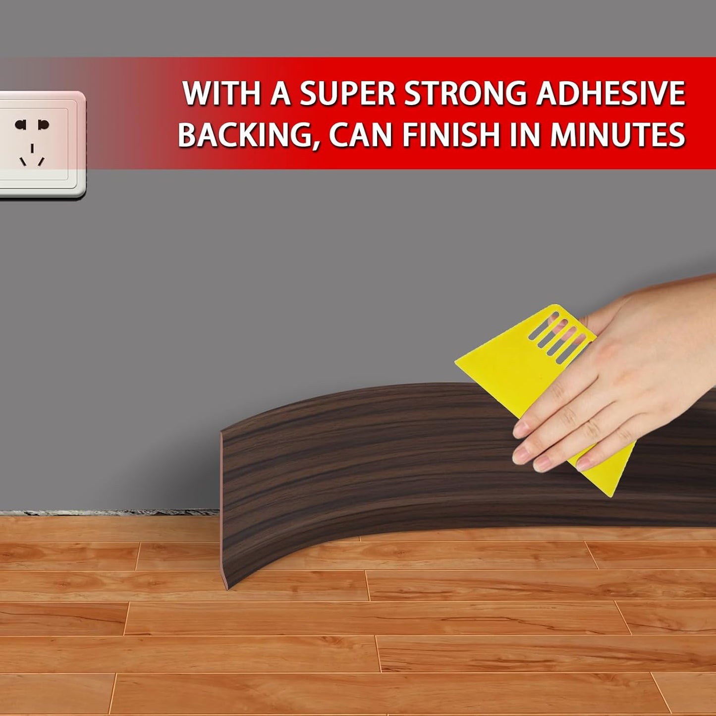 Vinyl Wall Base Baseboard Molding Trim 4" Flexible Self Adhesive Rubber Wall Base Moulding Trim Peel and Stick Design, 4 Inch x 20 Feet, Brown Wood Grain